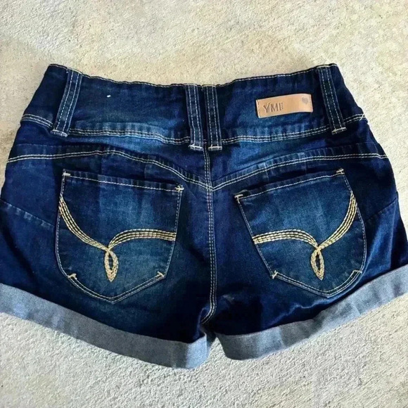 YMI Blue Jean Shorts with Rolled Cuffs and Distressed Look - Picture 4 of 7